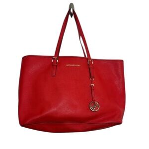Michael Michael Kors Red Large Jet Set Leather Tote